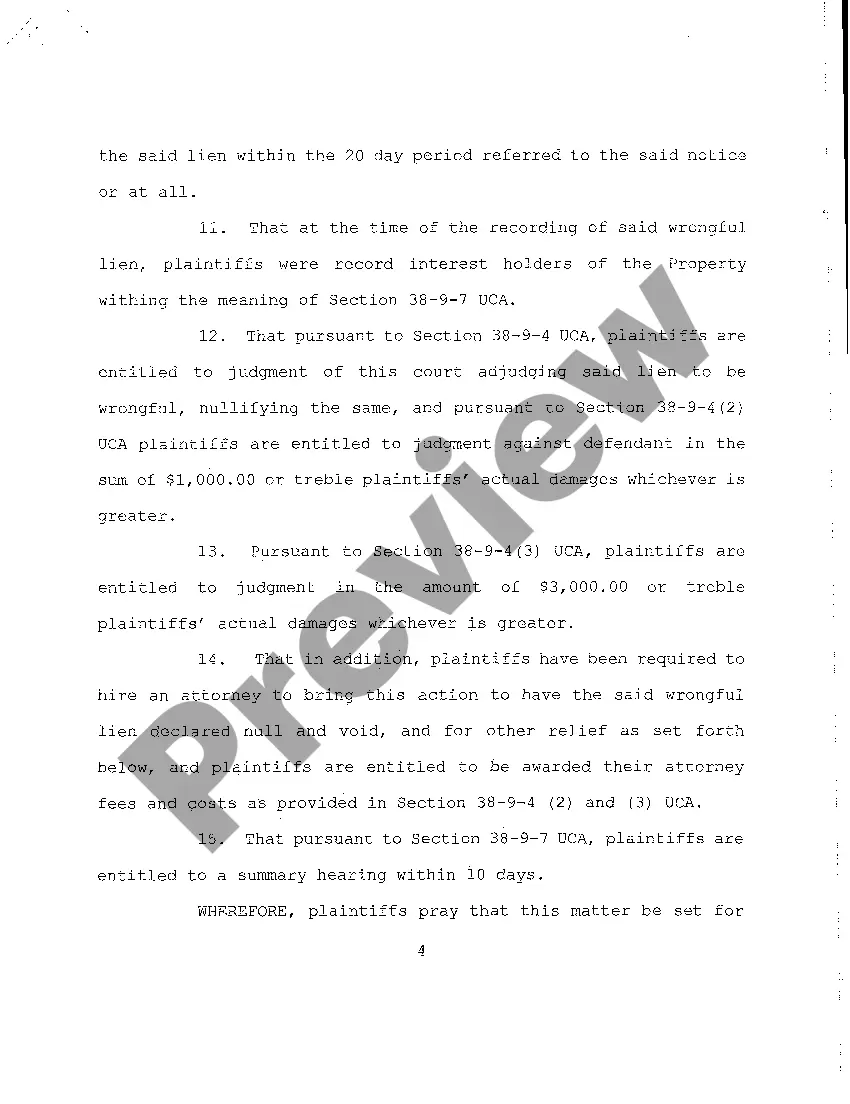 Preview A01 Petition for Summary Relief to Nullify Wrongful Lien Pursuit