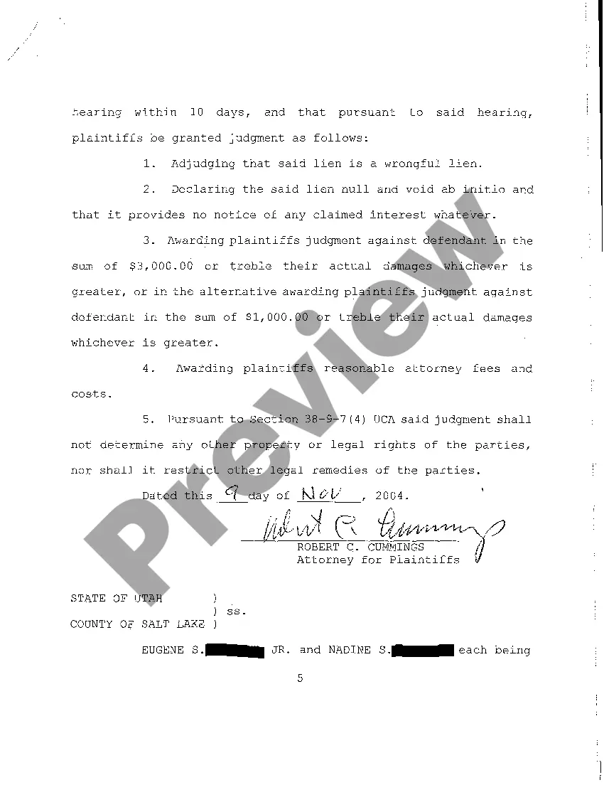 Preview A01 Petition for Summary Relief to Nullify Wrongful Lien Pursuit