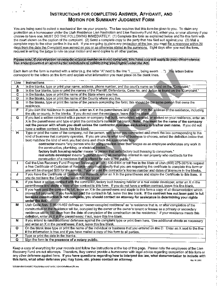 Preview A03 Answer, Affidavit, and Motion for Summary Judgment