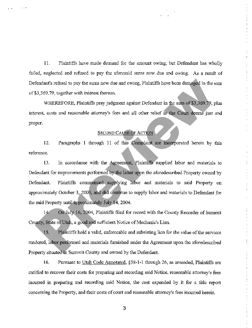 Preview A01 Complaint for Breach of Contract