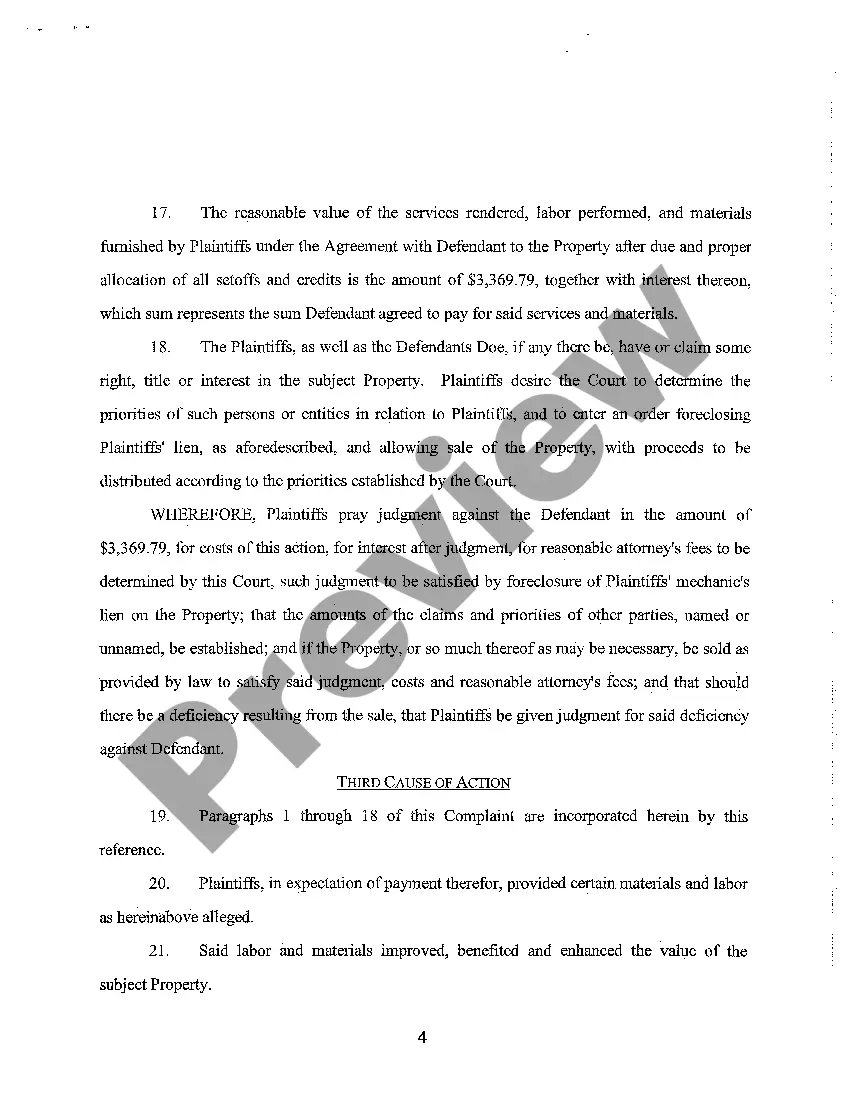 Preview A01 Complaint for Breach of Contract