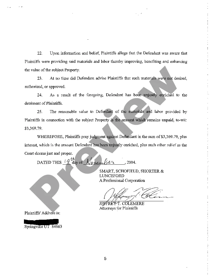 Preview A01 Complaint for Breach of Contract