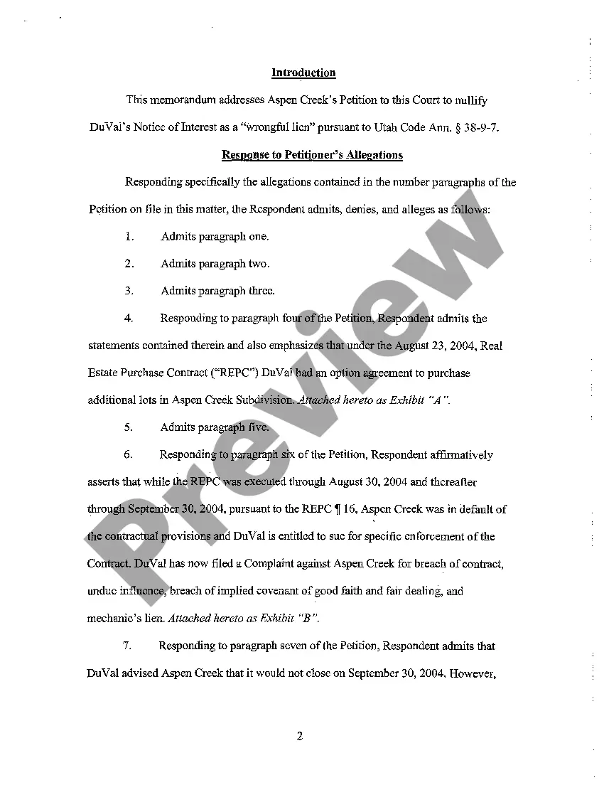 Get A02 Memorandum Opposition to Petitioner's Request to Nullify to Wrongful Lien Preview A02 Memorandum Opposition to Petitioner's Request to Nullify to Wrongful Lien