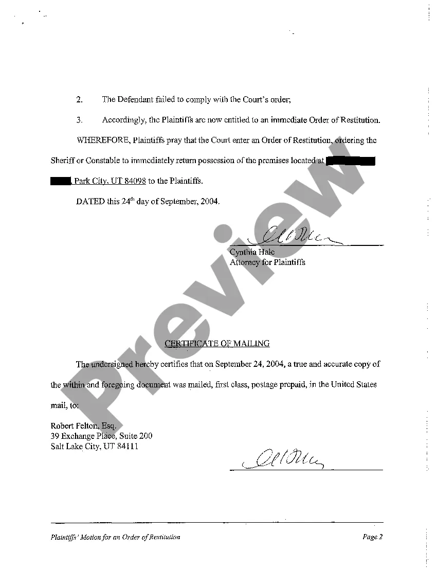 Preview A13 Plaintiff's Motion for Order of Restitution