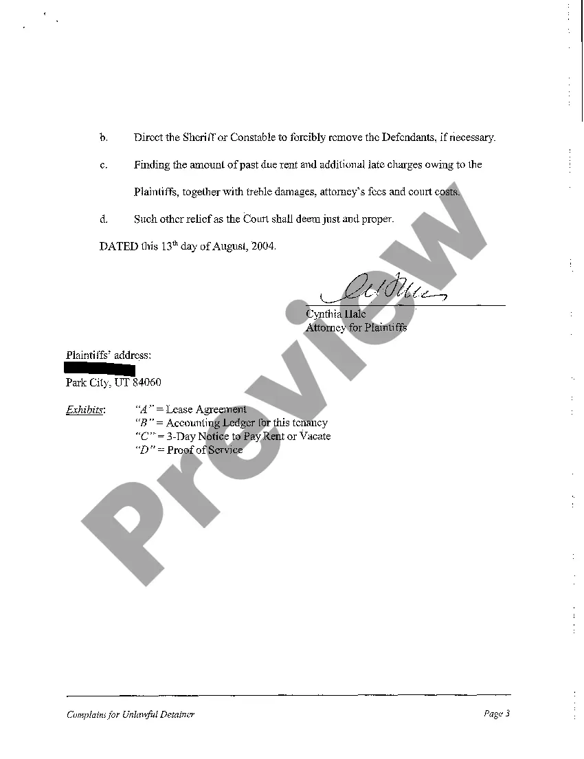 Preview A01 Complaint for Unlawful Detainer