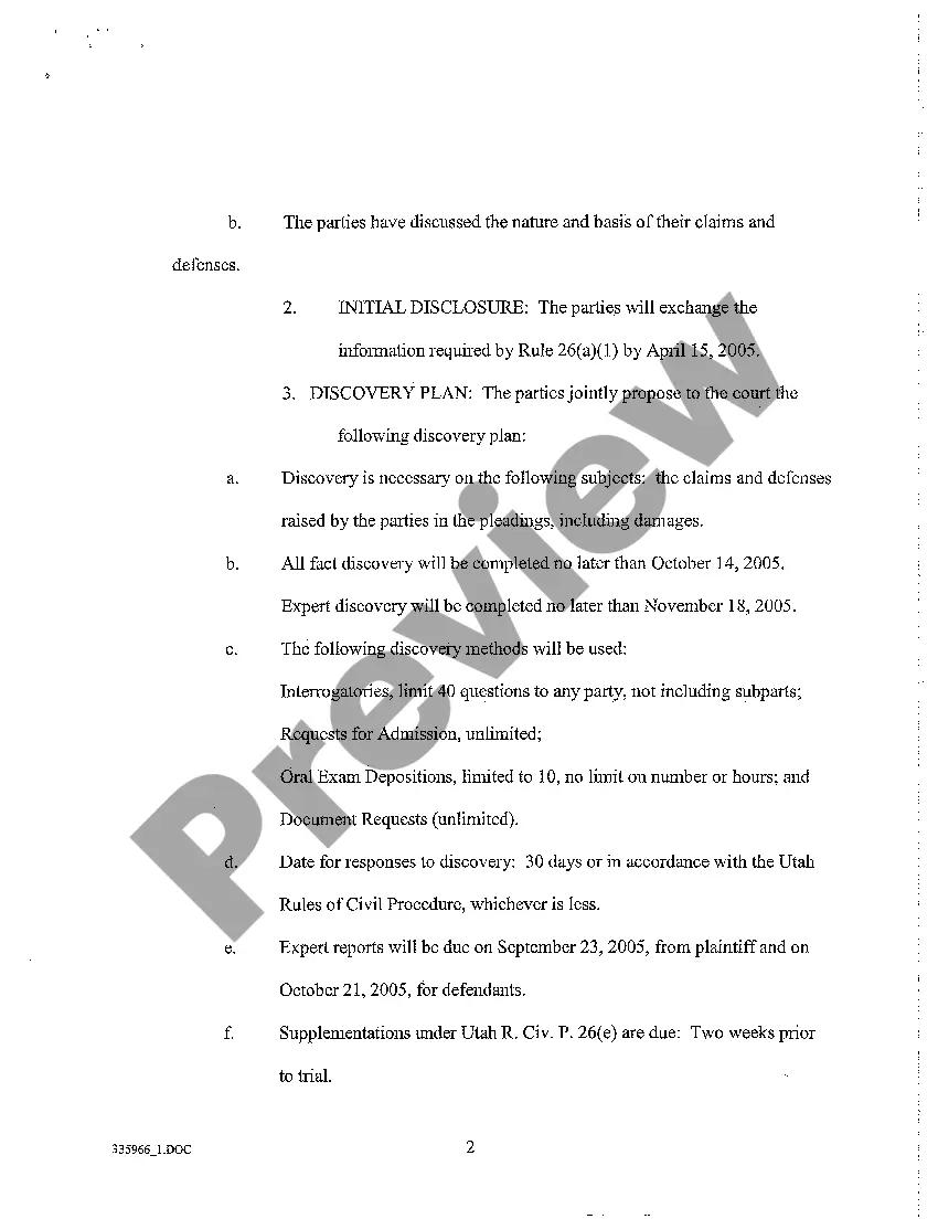Preview A05 Report of Parties' Planning Meeting and Scheduling Order