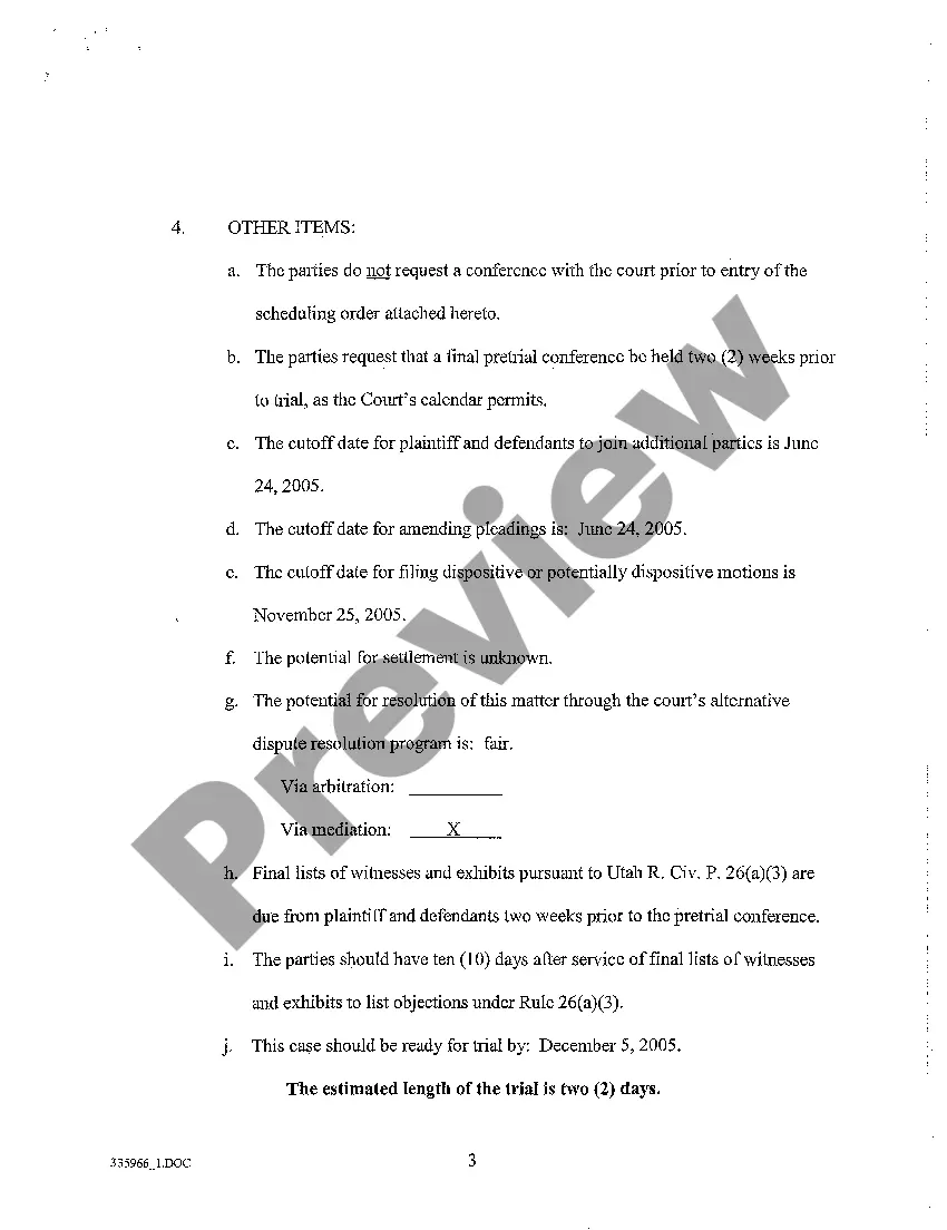 Preview A05 Report of Parties' Planning Meeting and Scheduling Order