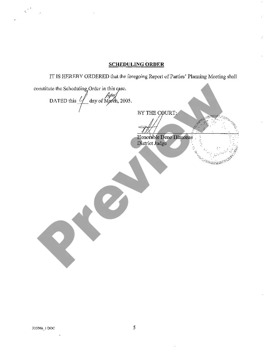 Preview A05 Report of Parties' Planning Meeting and Scheduling Order