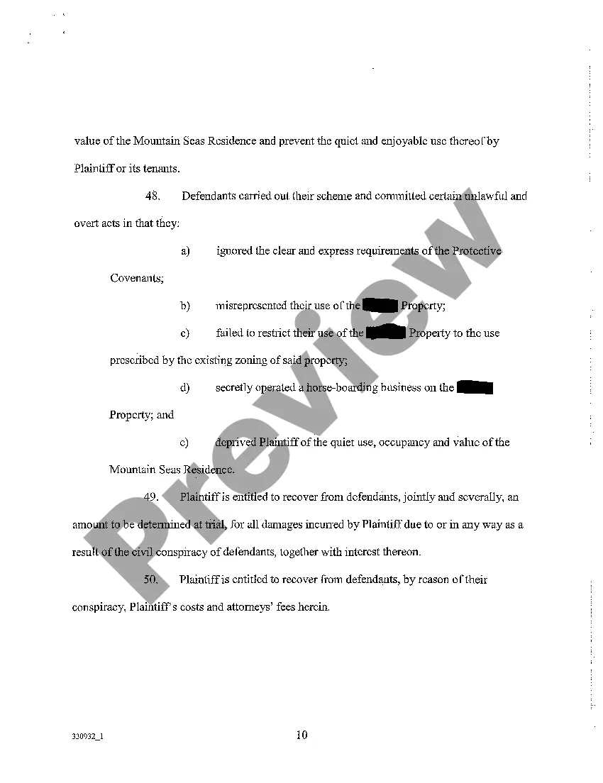 Preview A01 Complaint for Breach of Covenants, Private Nuisance and Civil Conspiracy