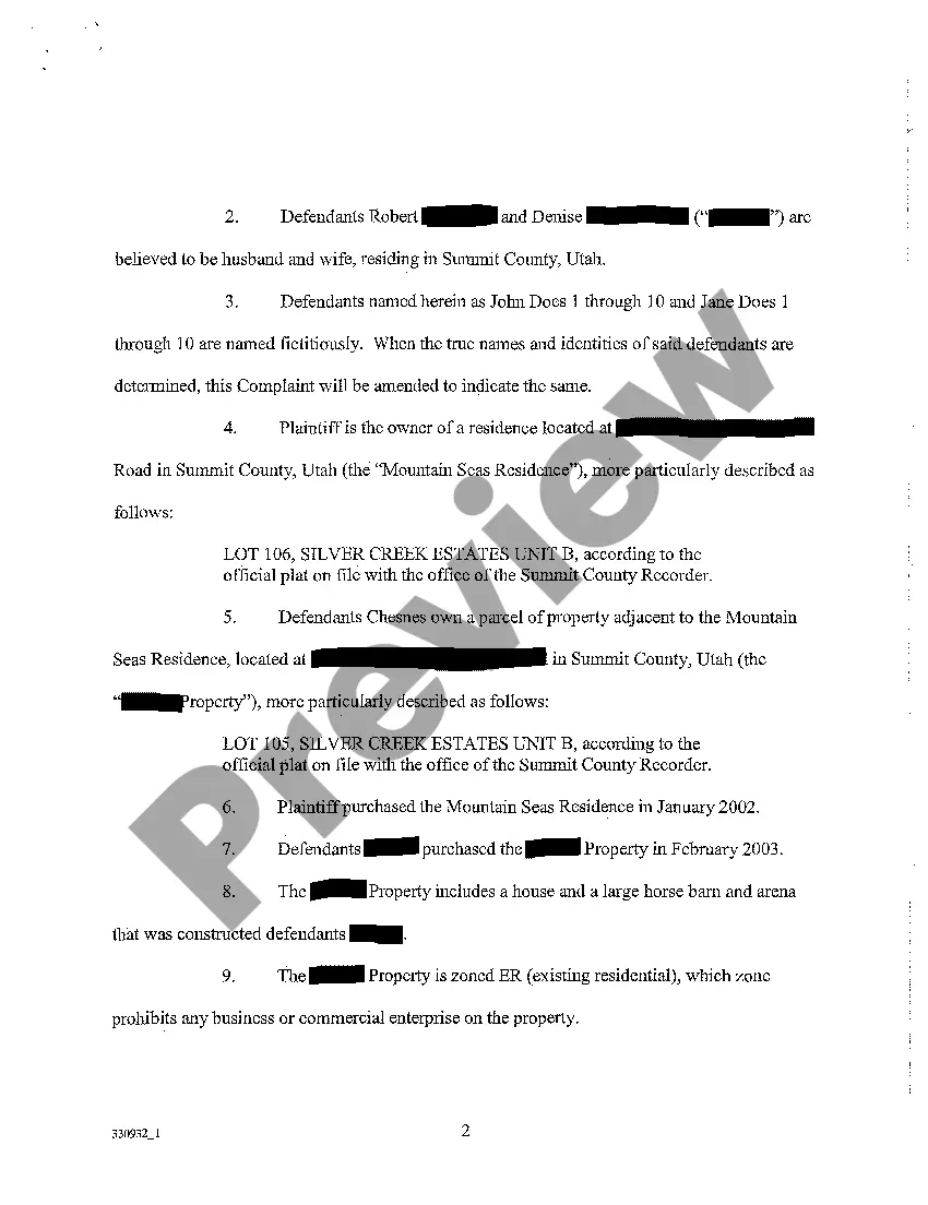 Preview A01 Complaint for Breach of Covenants, Private Nuisance and Civil Conspiracy