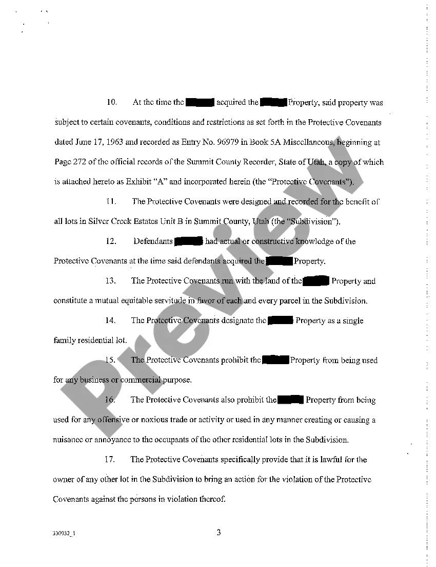 Preview A01 Complaint for Breach of Covenants, Private Nuisance and Civil Conspiracy