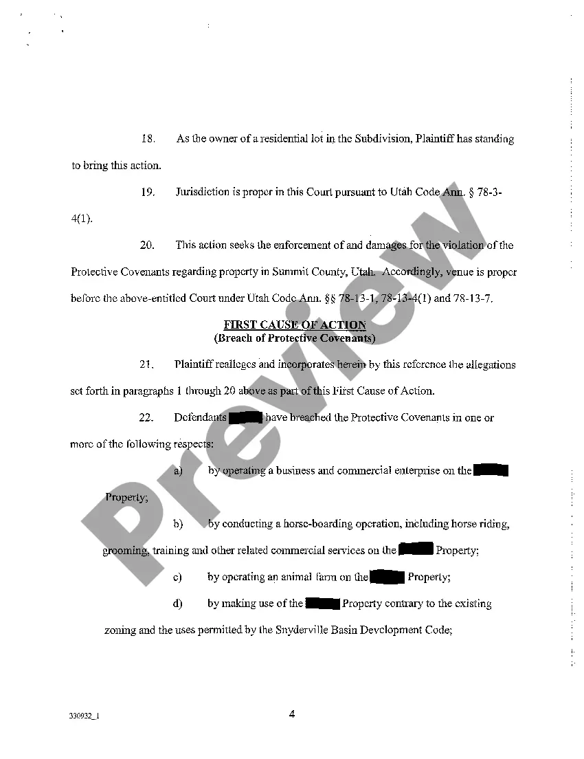 Preview A01 Complaint for Breach of Covenants, Private Nuisance and Civil Conspiracy