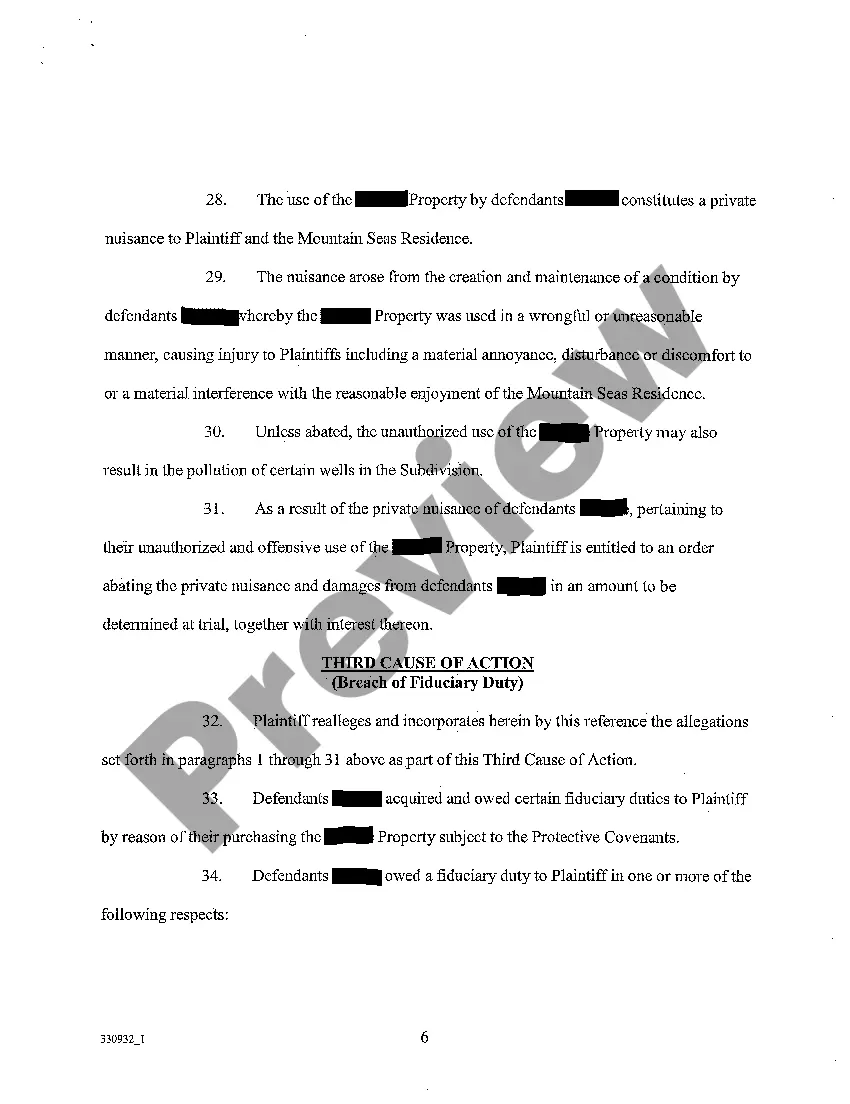 Preview A01 Complaint for Breach of Covenants, Private Nuisance and Civil Conspiracy