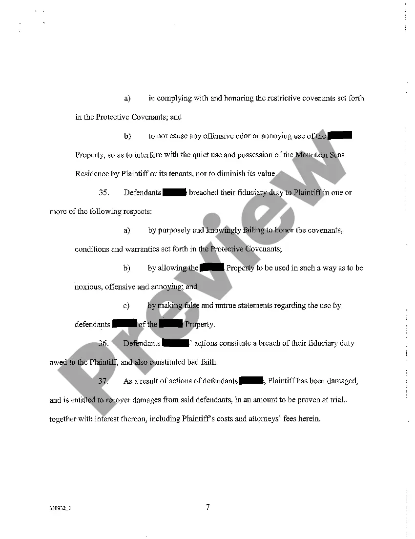 Preview A01 Complaint for Breach of Covenants, Private Nuisance and Civil Conspiracy