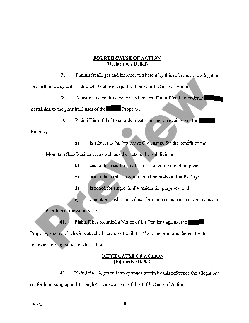 Preview A01 Complaint for Breach of Covenants, Private Nuisance and Civil Conspiracy