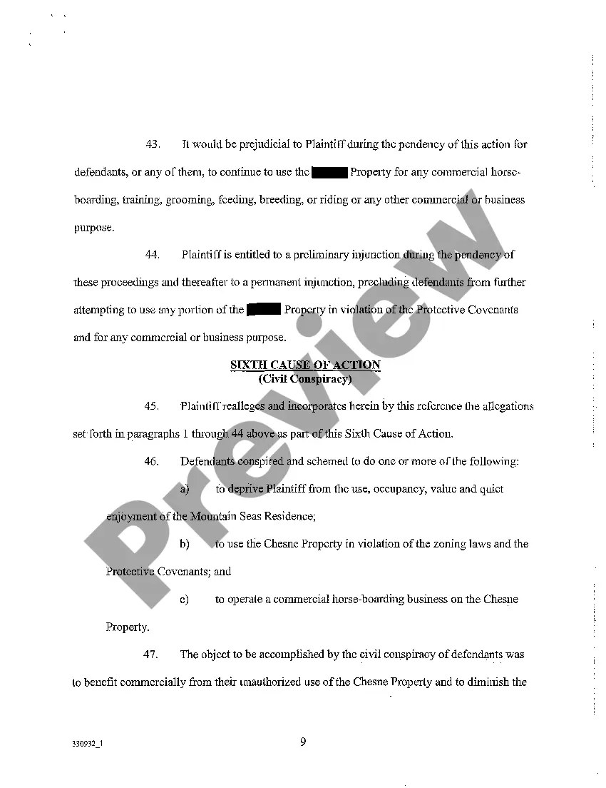 Preview A01 Complaint for Breach of Covenants, Private Nuisance and Civil Conspiracy