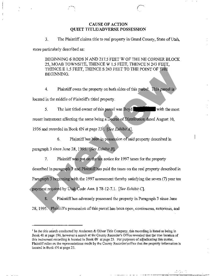 Get A01 Complaint To Quiet Title To Real Property Based Adverse Possession Preview A01 Complaint To Quiet Title To Real Property Based Adverse Possession