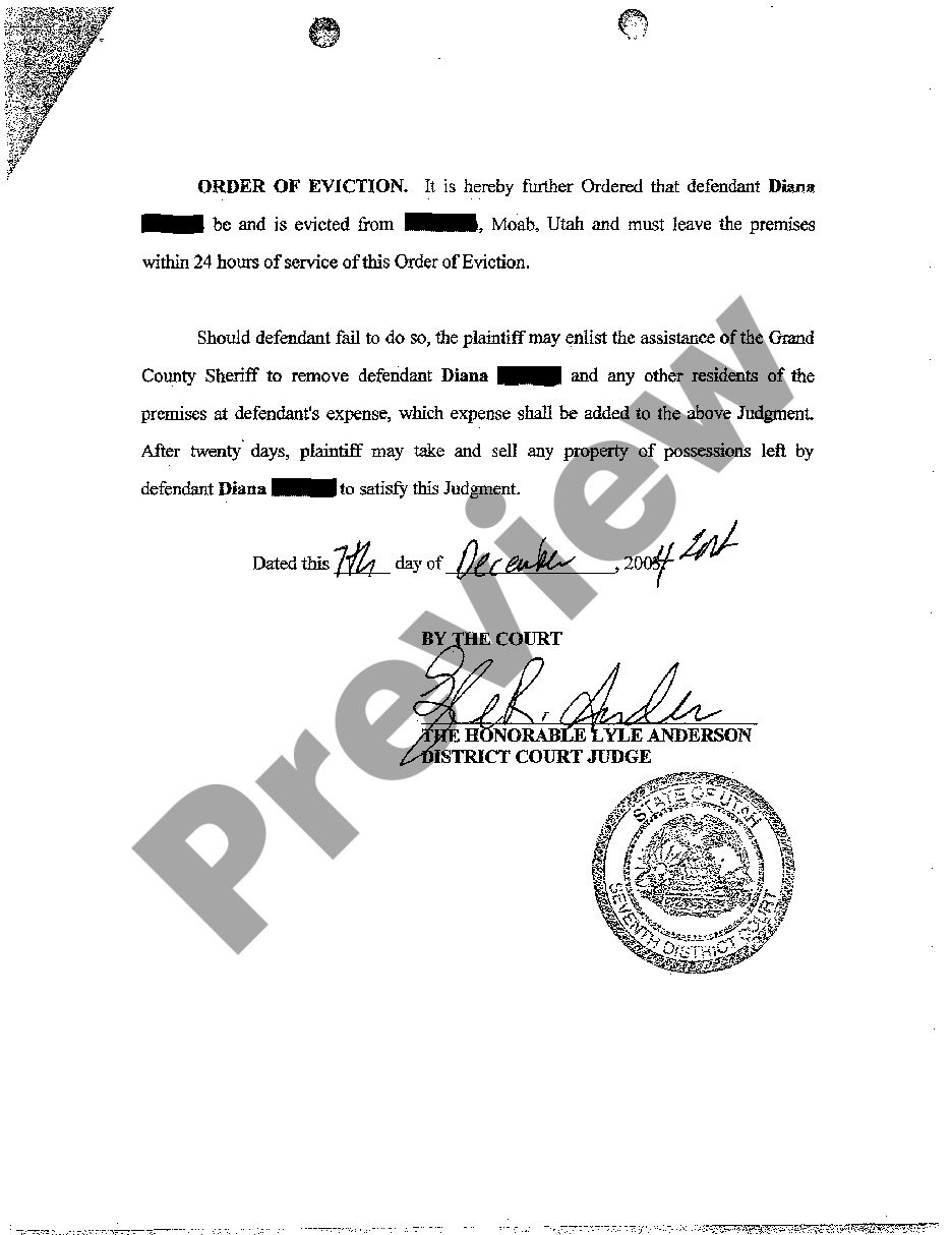Provo Utah Judgment And Order Of Eviction Us Legal Forms