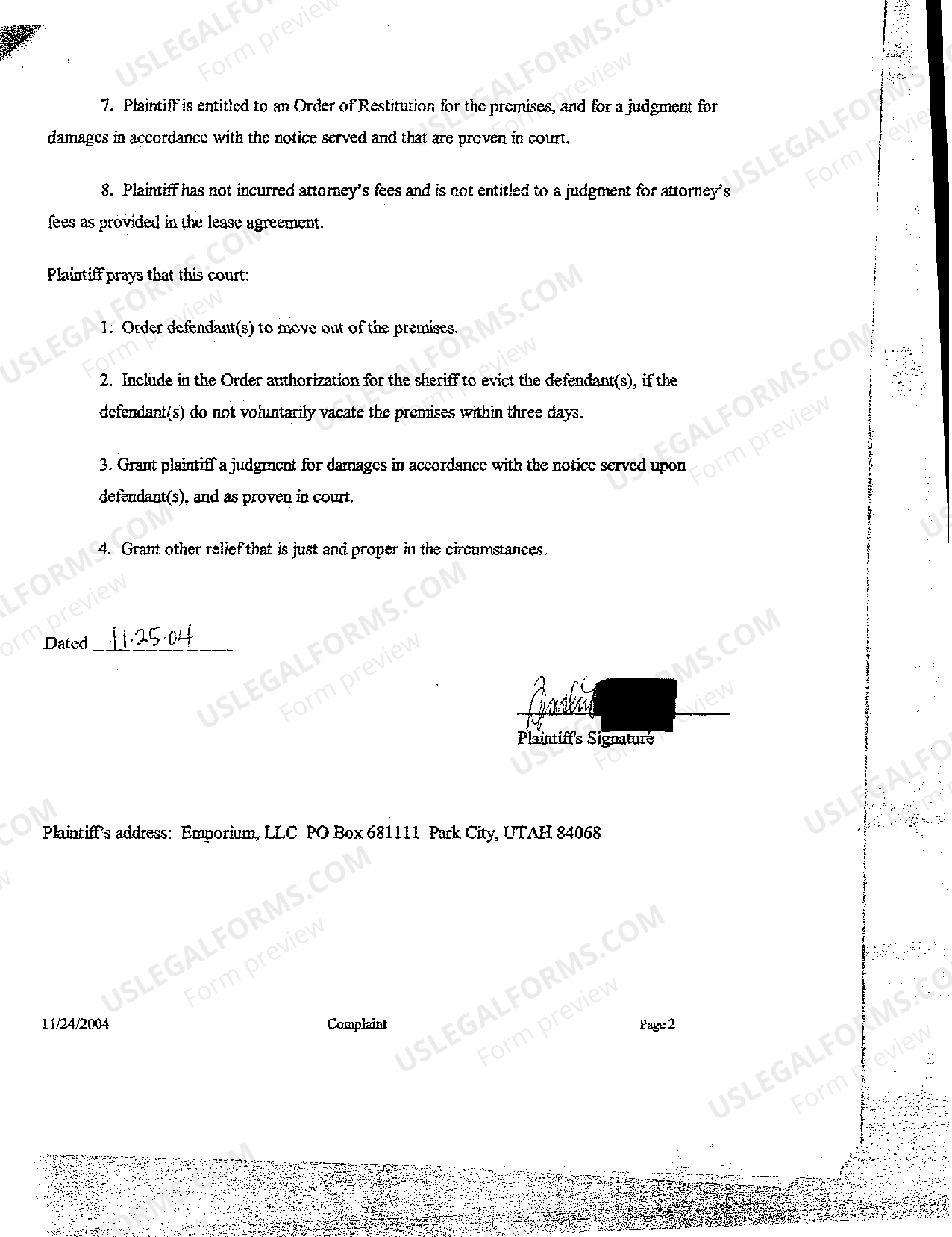 Utah Complaint for Eviction Eviction Complaint Form US Legal Forms