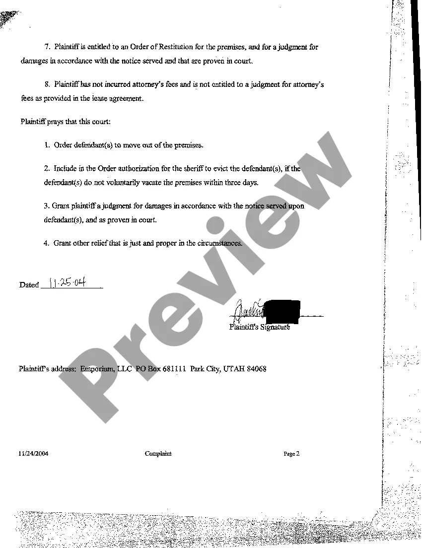 Preview A01 Complaint for Eviction