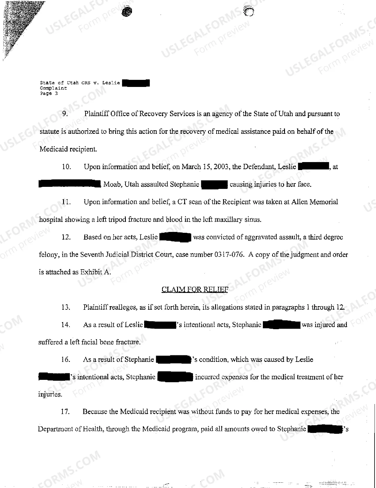 Preview A01 Complaint for Medicaid Recovery