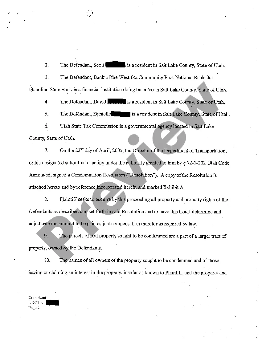 Preview A01 Complaint for Eminent Domain