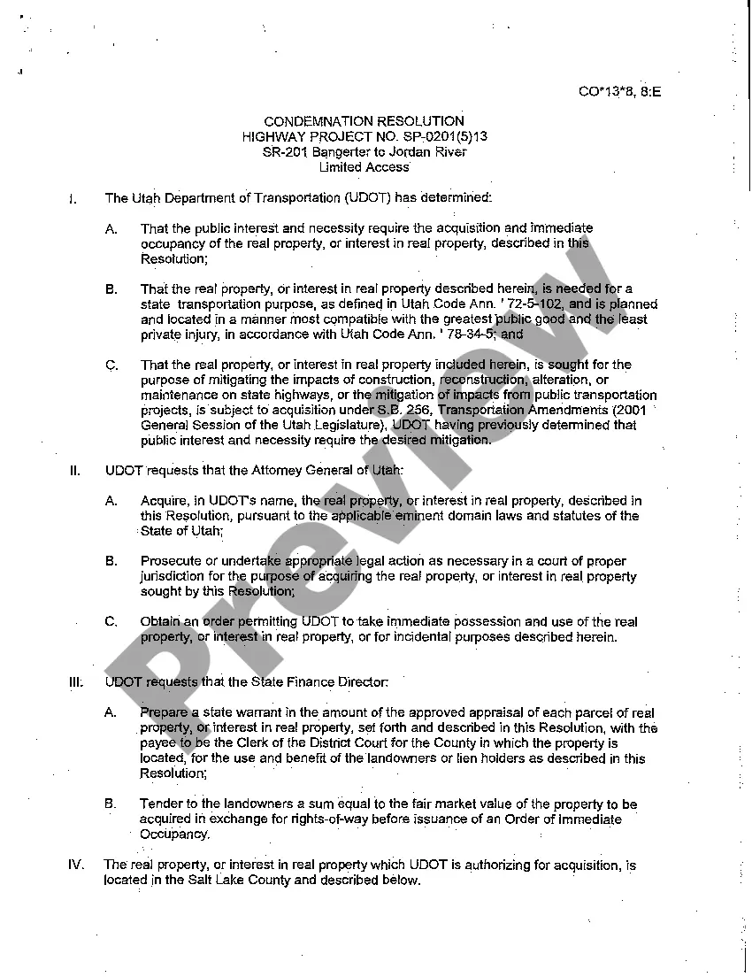 Preview A02 Exhibit A Condemnation Resolution for Highway Project