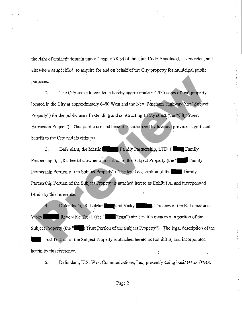 Preview A01 Complaint for Eminent Domain