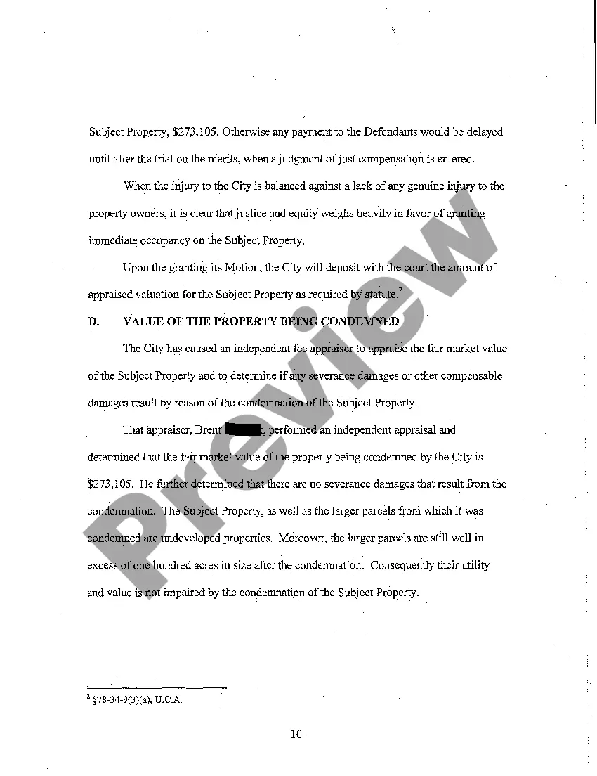 Preview A03 Plaintiff's Memorandum of Pints and Authorities in Support of It's Motion For Immediate Occupancy