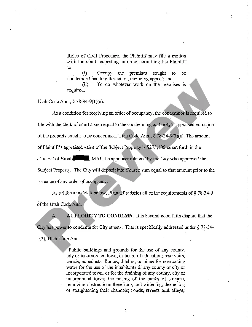Preview A03 Plaintiff's Memorandum of Pints and Authorities in Support of It's Motion For Immediate Occupancy