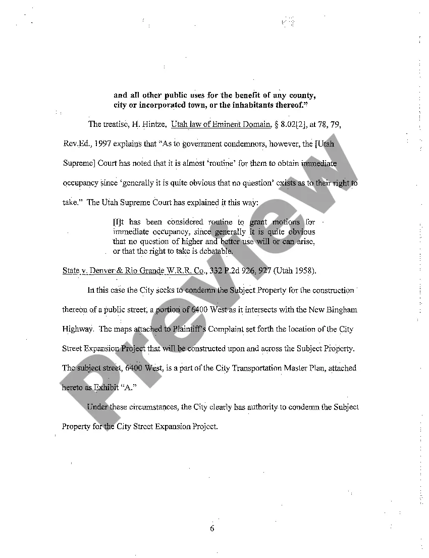 Preview A03 Plaintiff's Memorandum of Pints and Authorities in Support of It's Motion For Immediate Occupancy