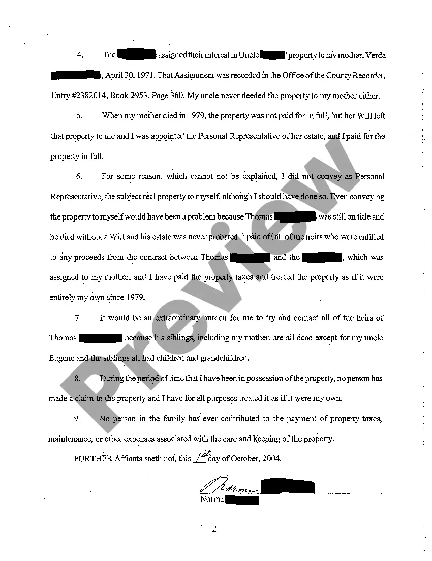 Preview A02 Plaintiff's Affidavit In Support of Motion For Service By Publication