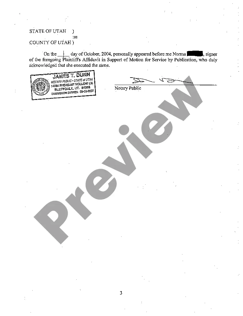 Preview A02 Plaintiff's Affidavit In Support of Motion For Service By Publication