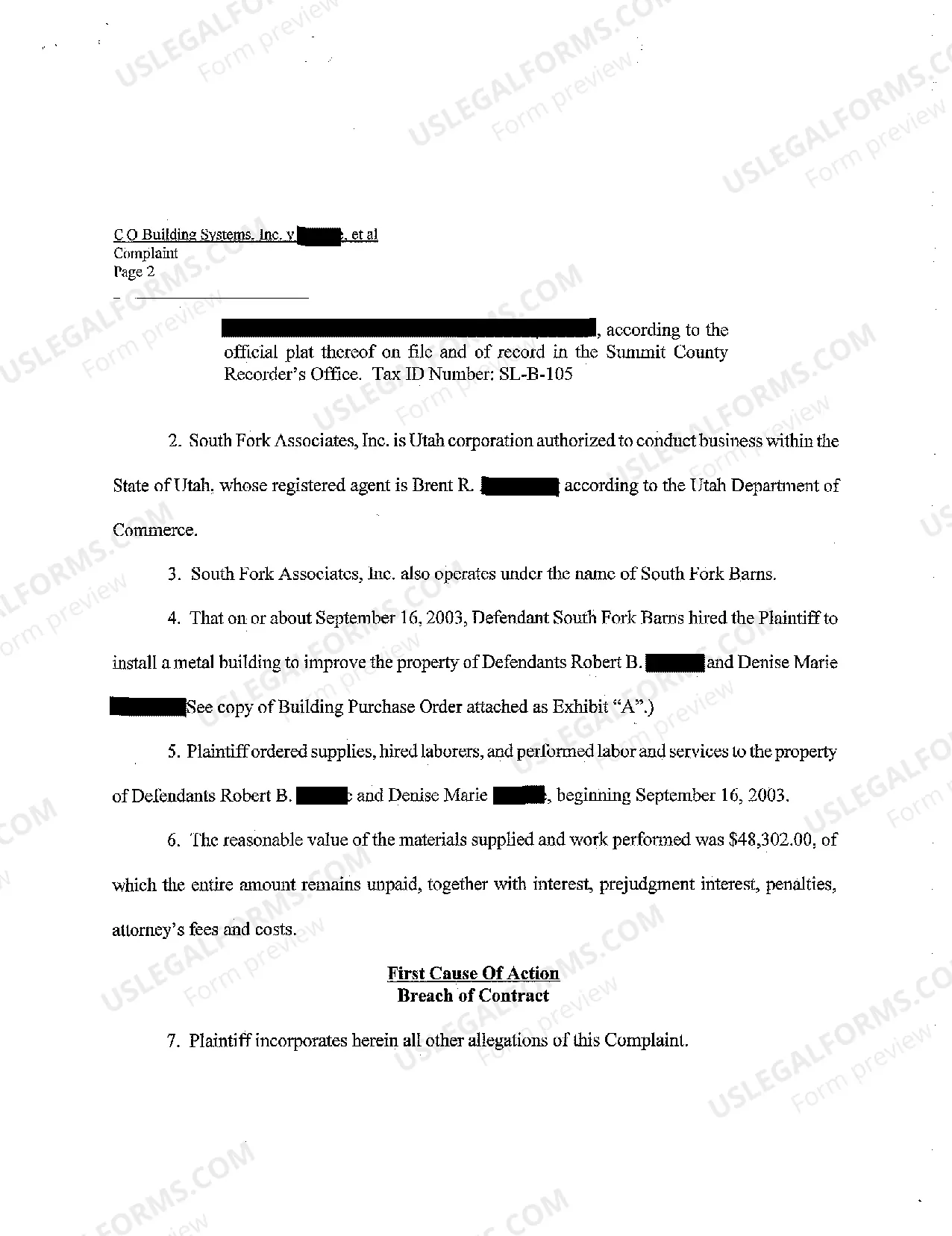 Preview A01 Complaint for Unpaid Debt for Construction Work