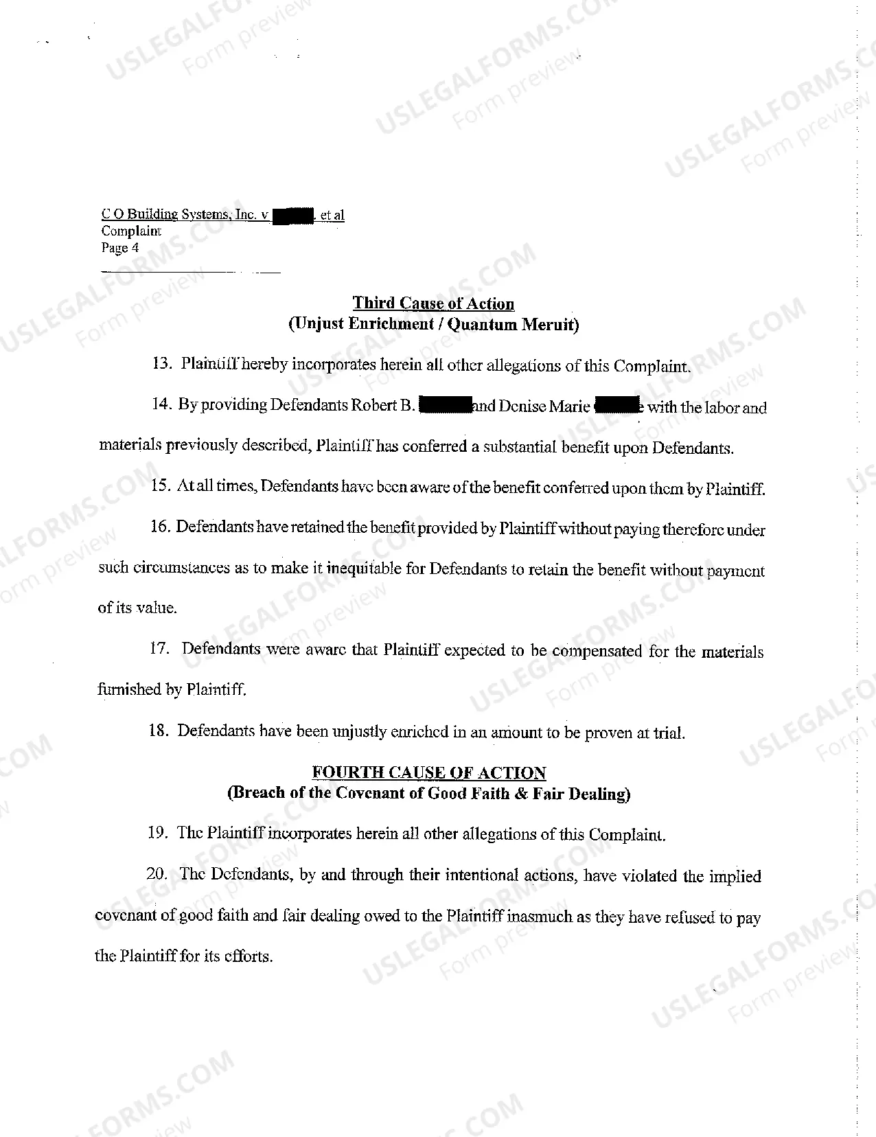 Preview A01 Complaint for Unpaid Debt for Construction Work