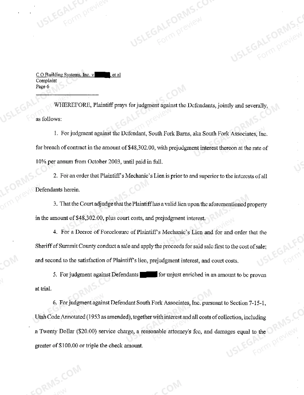 Preview A01 Complaint for Unpaid Debt for Construction Work