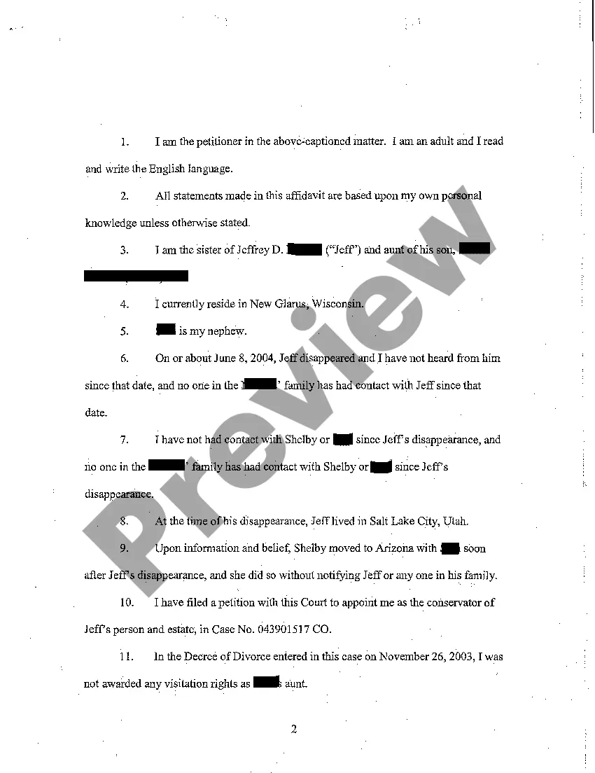 Preview A02 Affidavit in Support of Petition For Grandparents' and Immediate Family Members' Visitation
