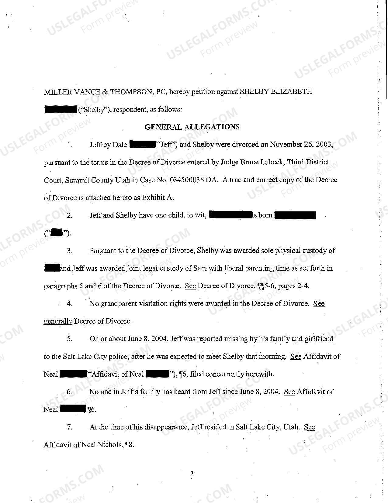 Utah Petition For Grandparents' and Immediate Family Members Visitation