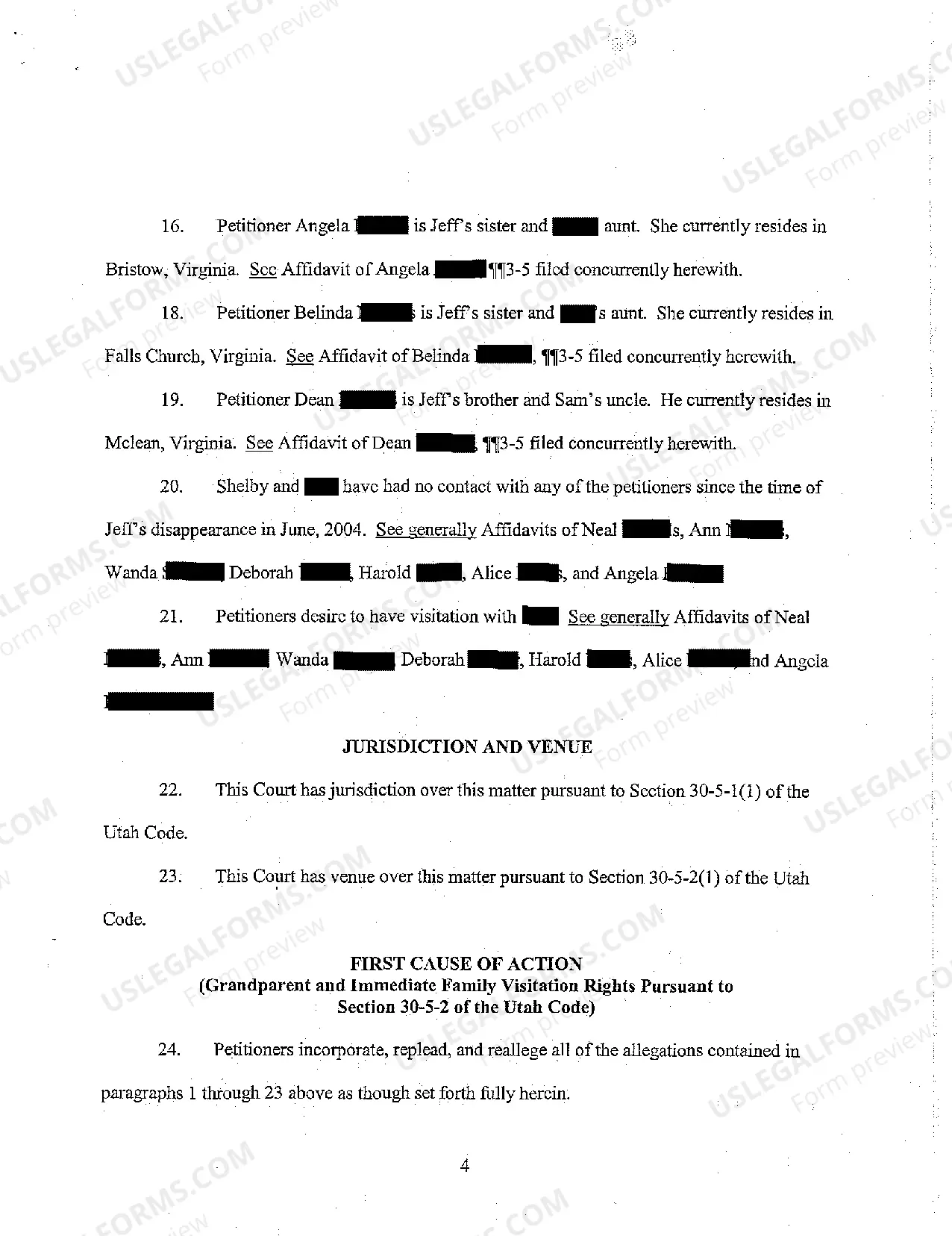 Preview A01 Petition For Grandparents' and Immediate Family Members Visitation