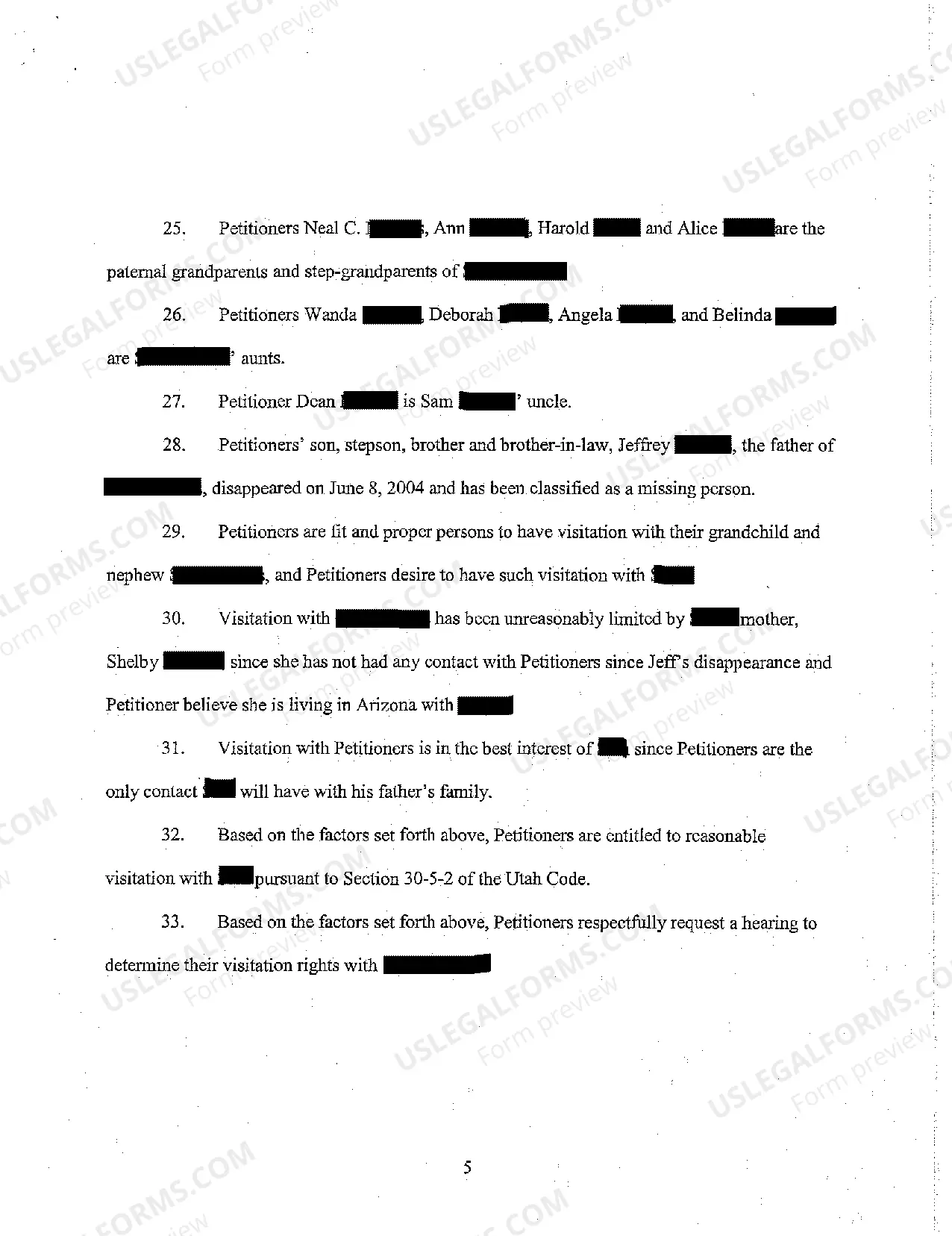 Preview A01 Petition For Grandparents' and Immediate Family Members Visitation