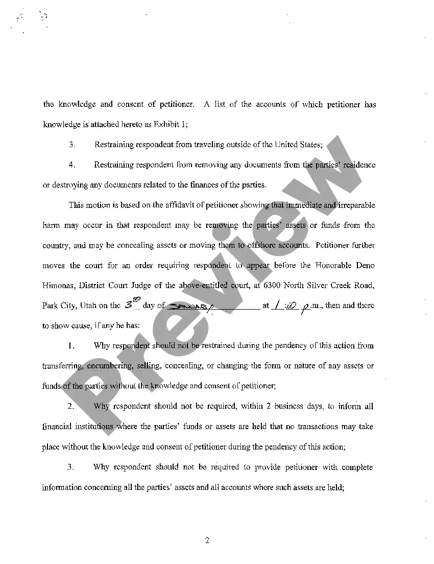 Preview A06 Ex Parte Temporary Restraining Order and Order To Show Cause