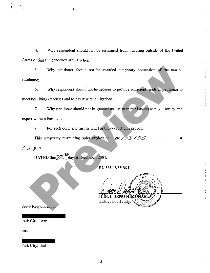 Preview A06 Ex Parte Temporary Restraining Order and Order To Show Cause