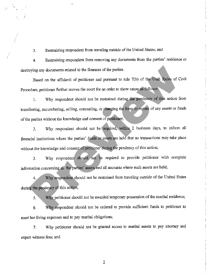 West Valley City Utah Motion For Temporary Restraining Order and Order