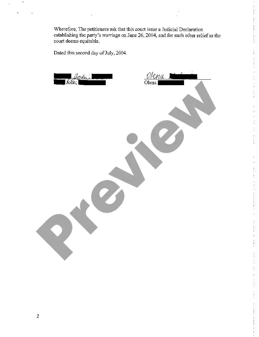 Preview A01 Verified Petition For Judicial Declaration of Common Law Marriage