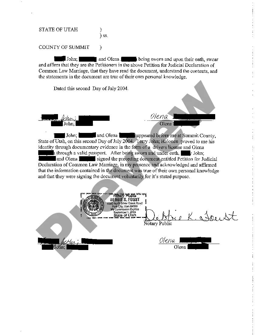 Preview A01 Verified Petition For Judicial Declaration of Common Law Marriage