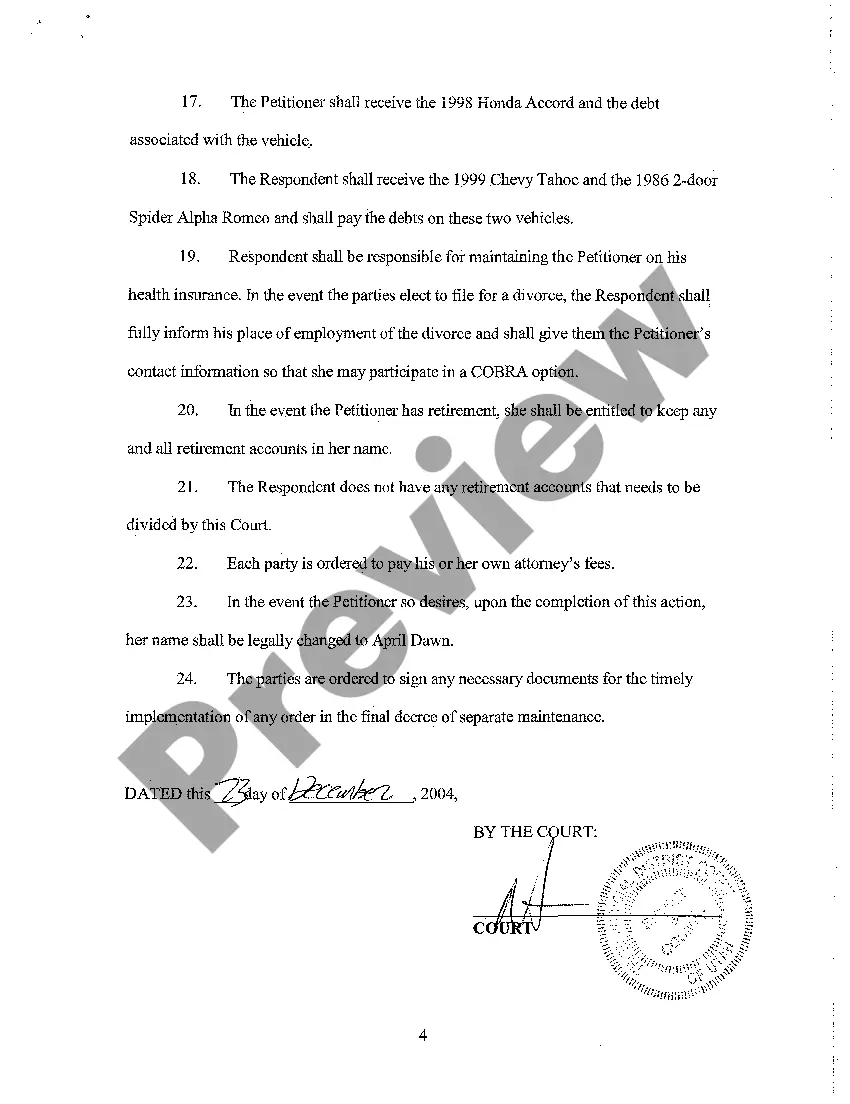 Preview A04 Order For Separate Maintenance