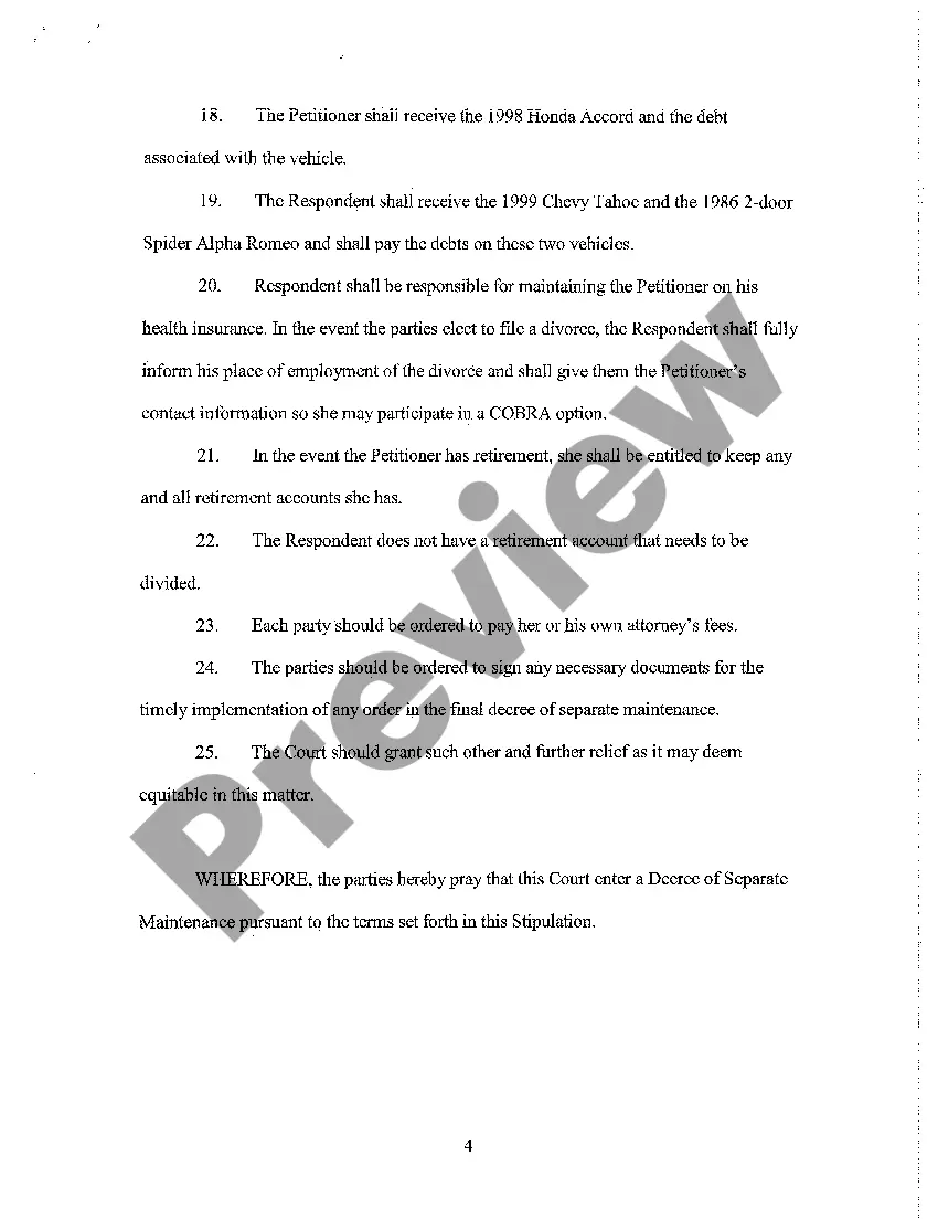 Preview A02 Stipulation For Separate Maintenance