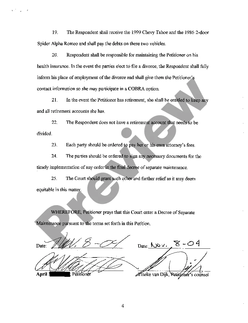 Preview A01 Verified Petition For Separate Maintenance