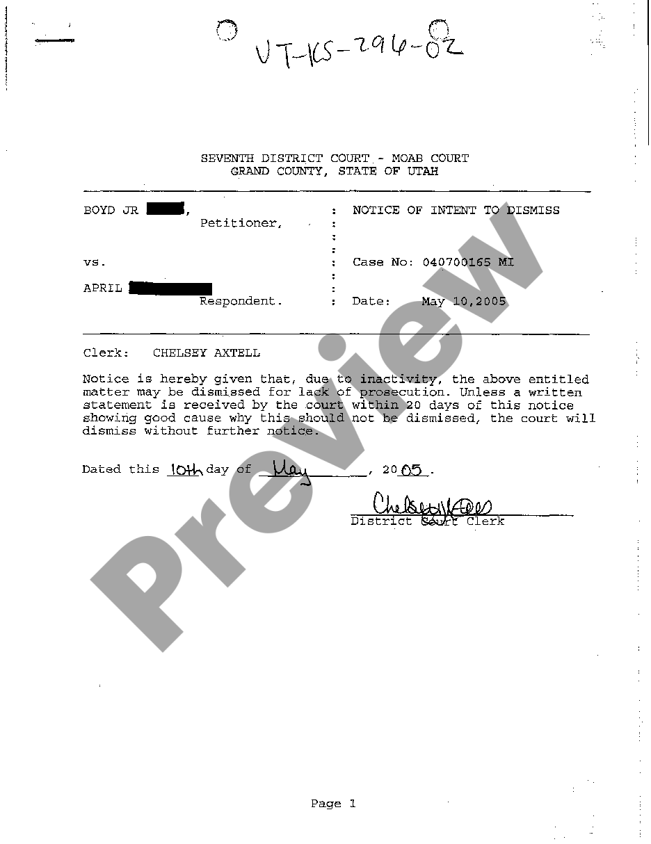 Salt Lake Utah Notice Of Intent To Dismiss 