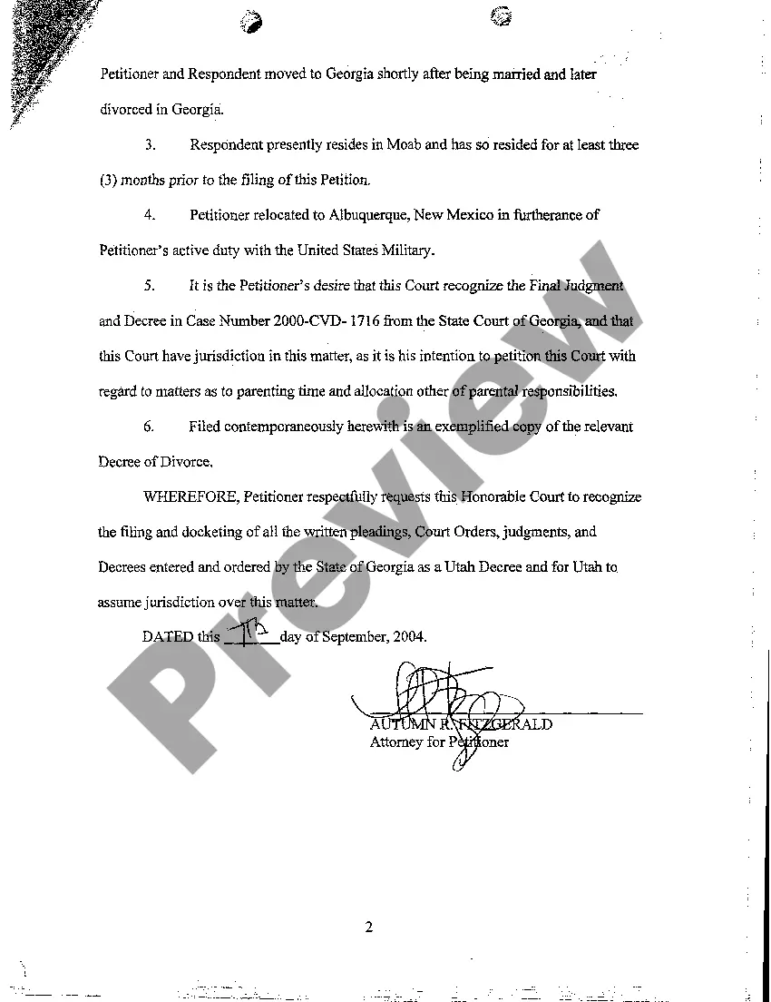 Get A01 Petition For Recognition and Enforcement of Foreign Decree Preview A01 Petition For Recognition and Enforcement of Foreign Decree